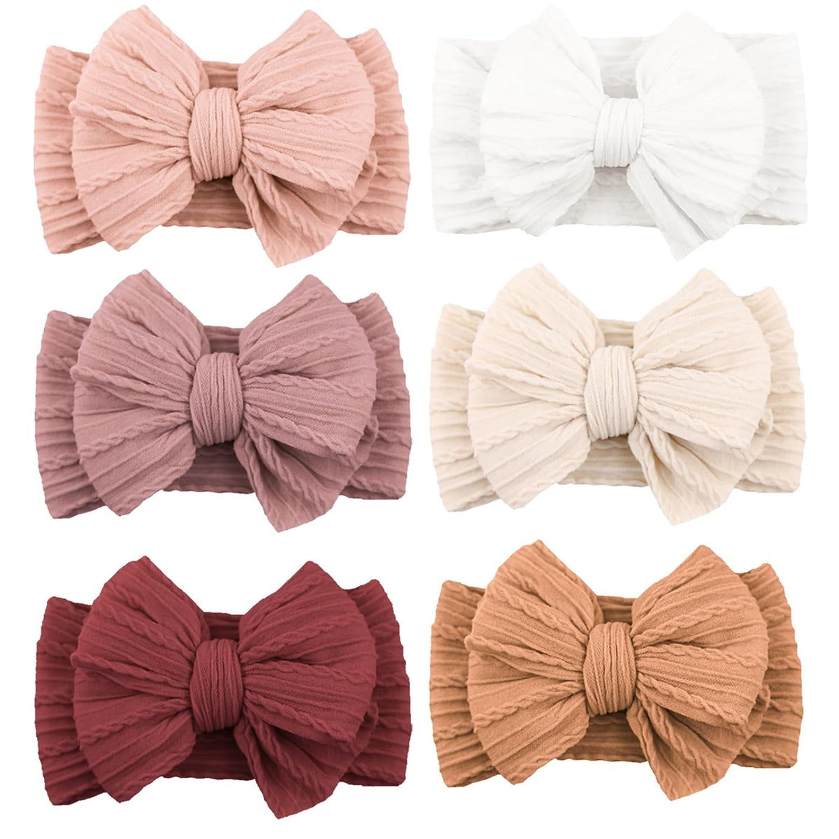 6 Pack Baby Girl Headbands with Bows, Soft Stretchy Nylon Bands