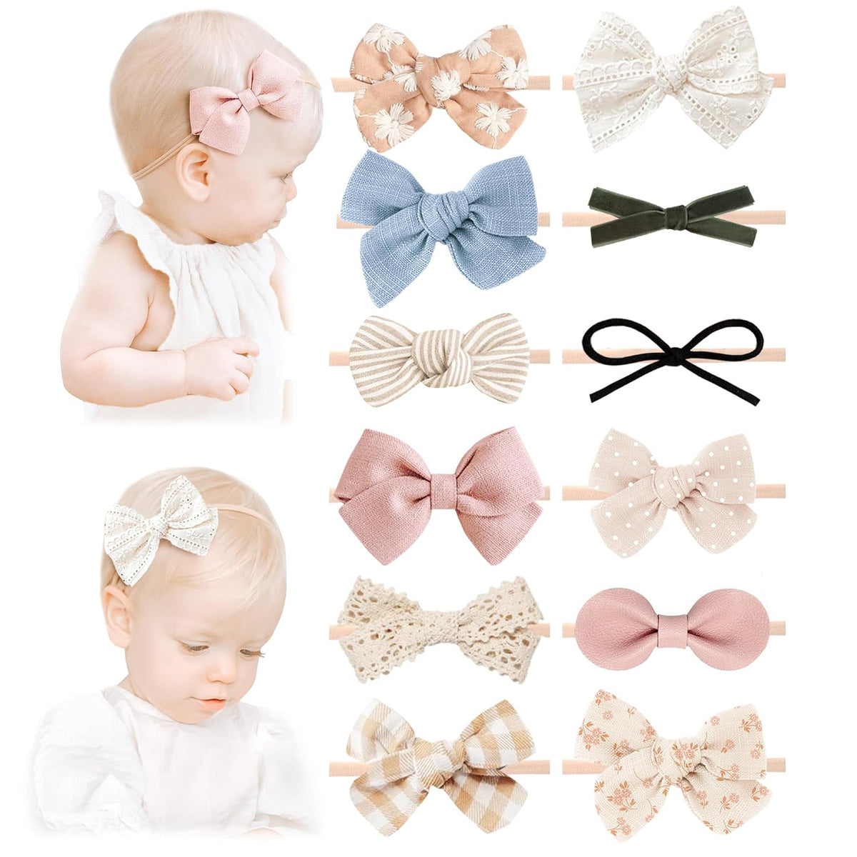 Baby Girl Bows and Headbands, Stretchy Nylon Hairbands Hair Bows