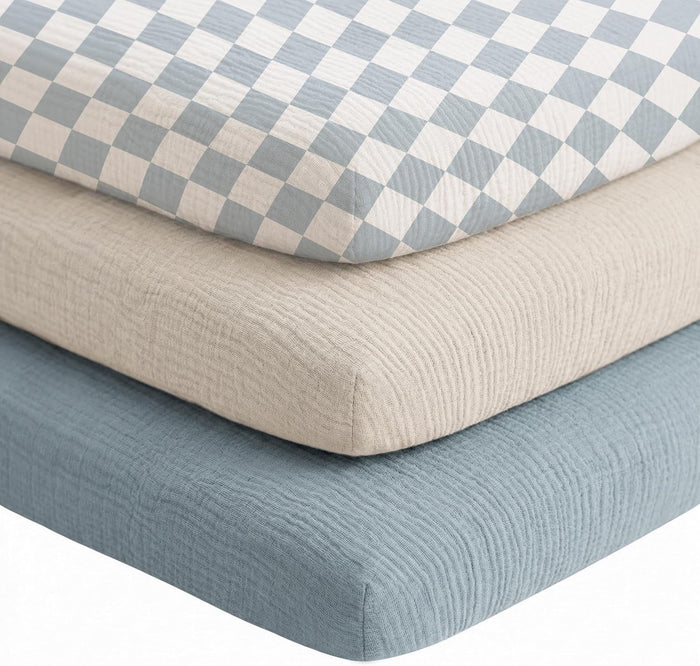 Muslin Bassinet Sheets 3-Pack for Bedside Sleepers, 33" x 21"