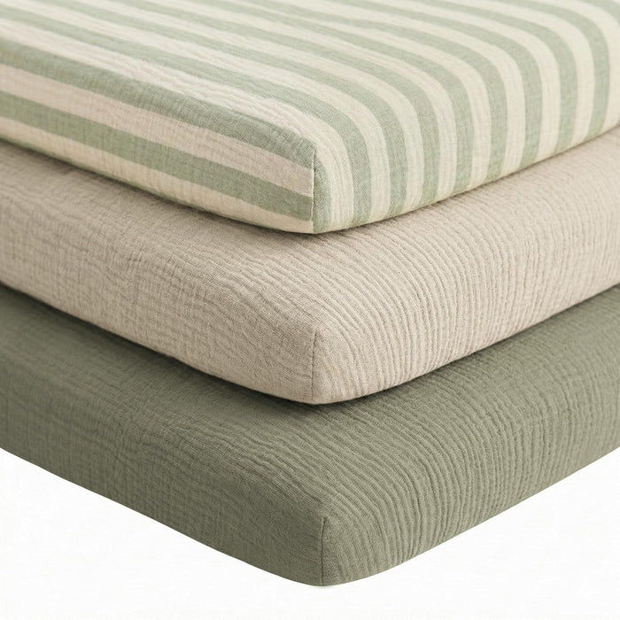 Muslin Bassinet Sheets 3-Pack for Bedside Sleepers, 33" x 21"