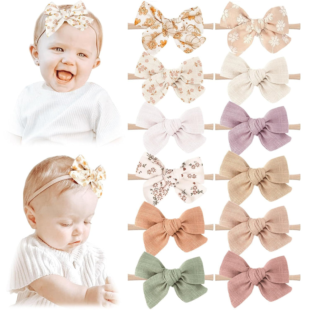 Baby Headbands and Hairbands Set - 12 Packs of Stretchy Nylon Handmade Hair Accessories for Newborns, Infants, and Toddler Girls