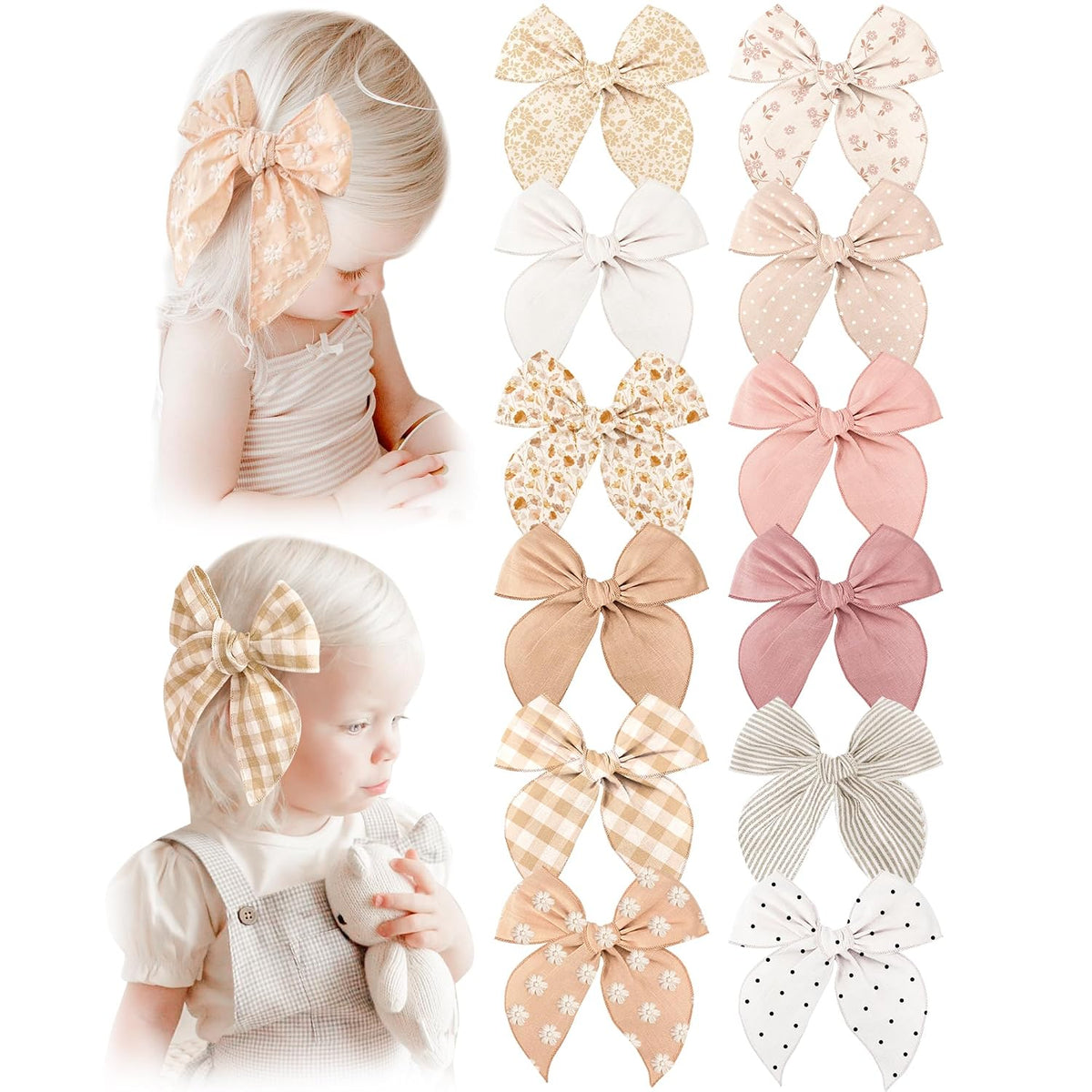 Big Hair Bows for Girls, Cotton Linen Alligator Clips, 5.5" Bows