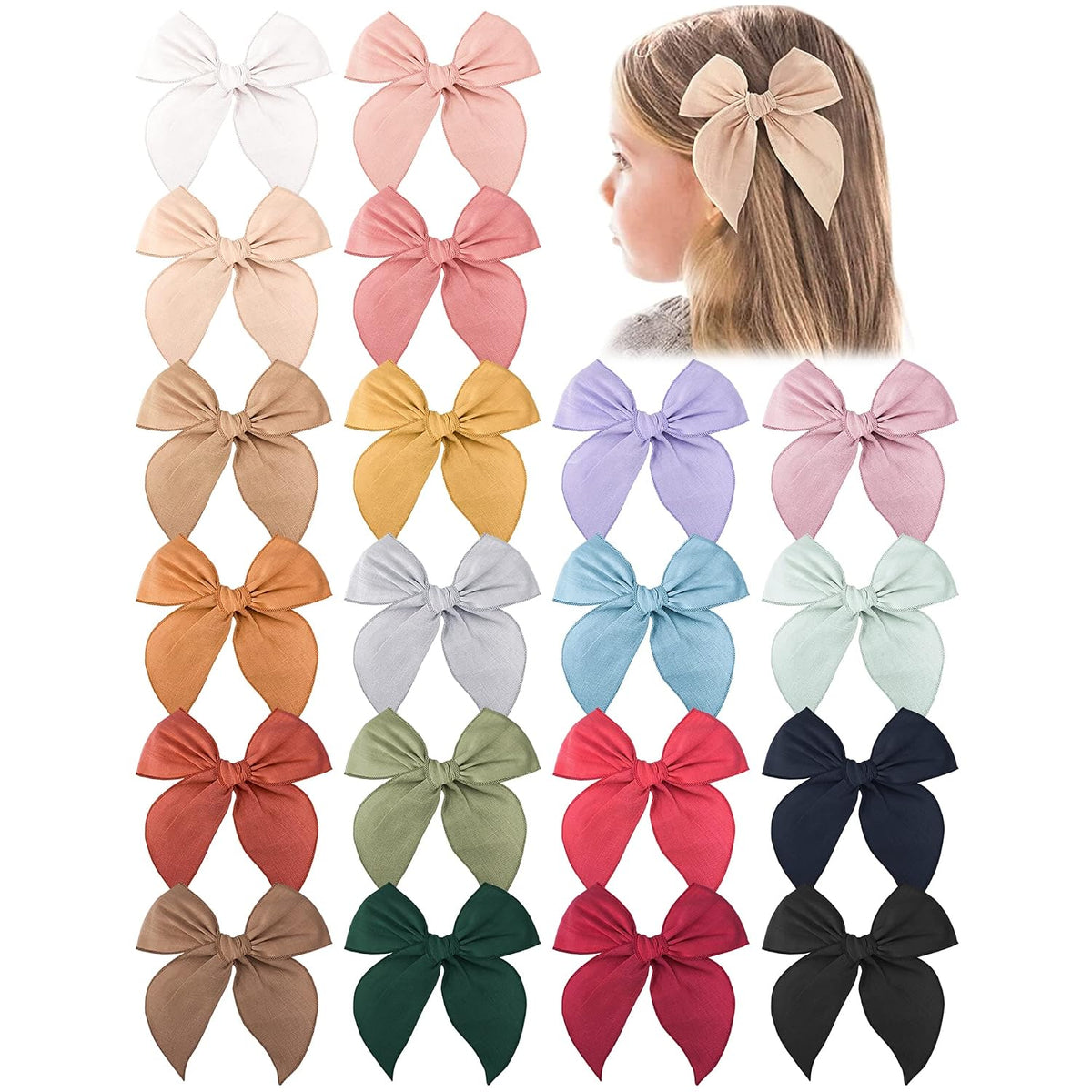 Big Hair Bows for Girls, Cotton Linen Alligator Clips, 4.5" Bows