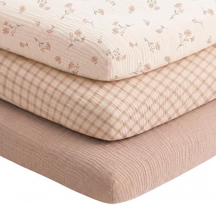 Muslin Bassinet Sheets 3-Pack for Bedside Sleepers, 33" x 21"