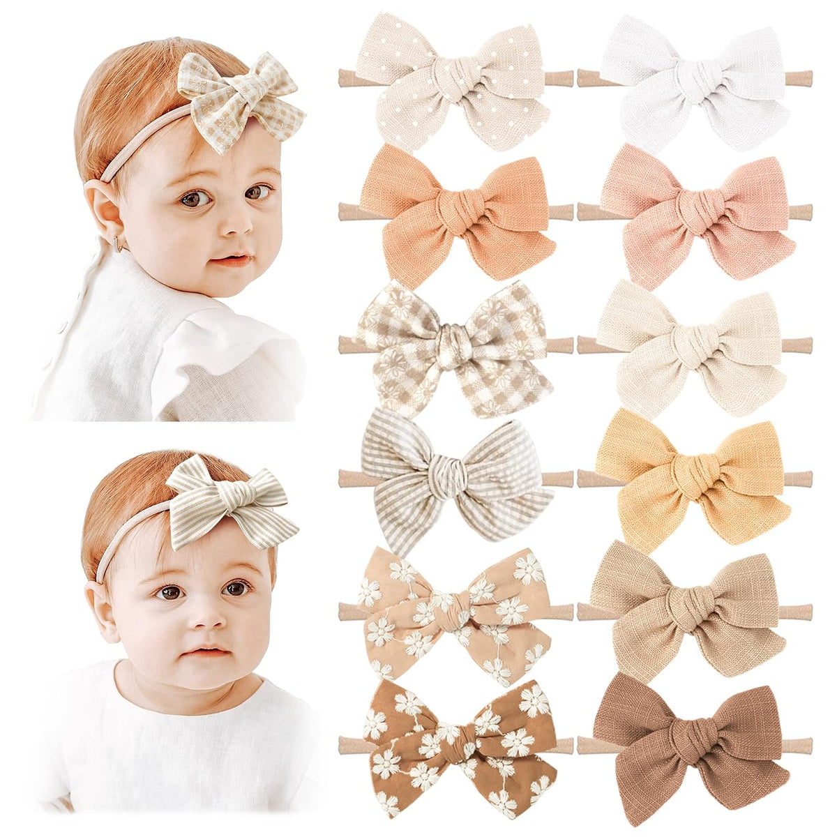 Baby Girl Bows and Headbands, Stretchy Nylon Hairbands Hair Bows