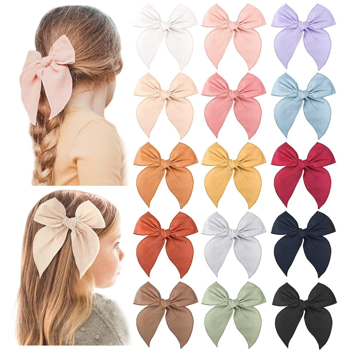Big Hair Bows for Girls, Cotton Linen Alligator Clips, 5.5" Bows