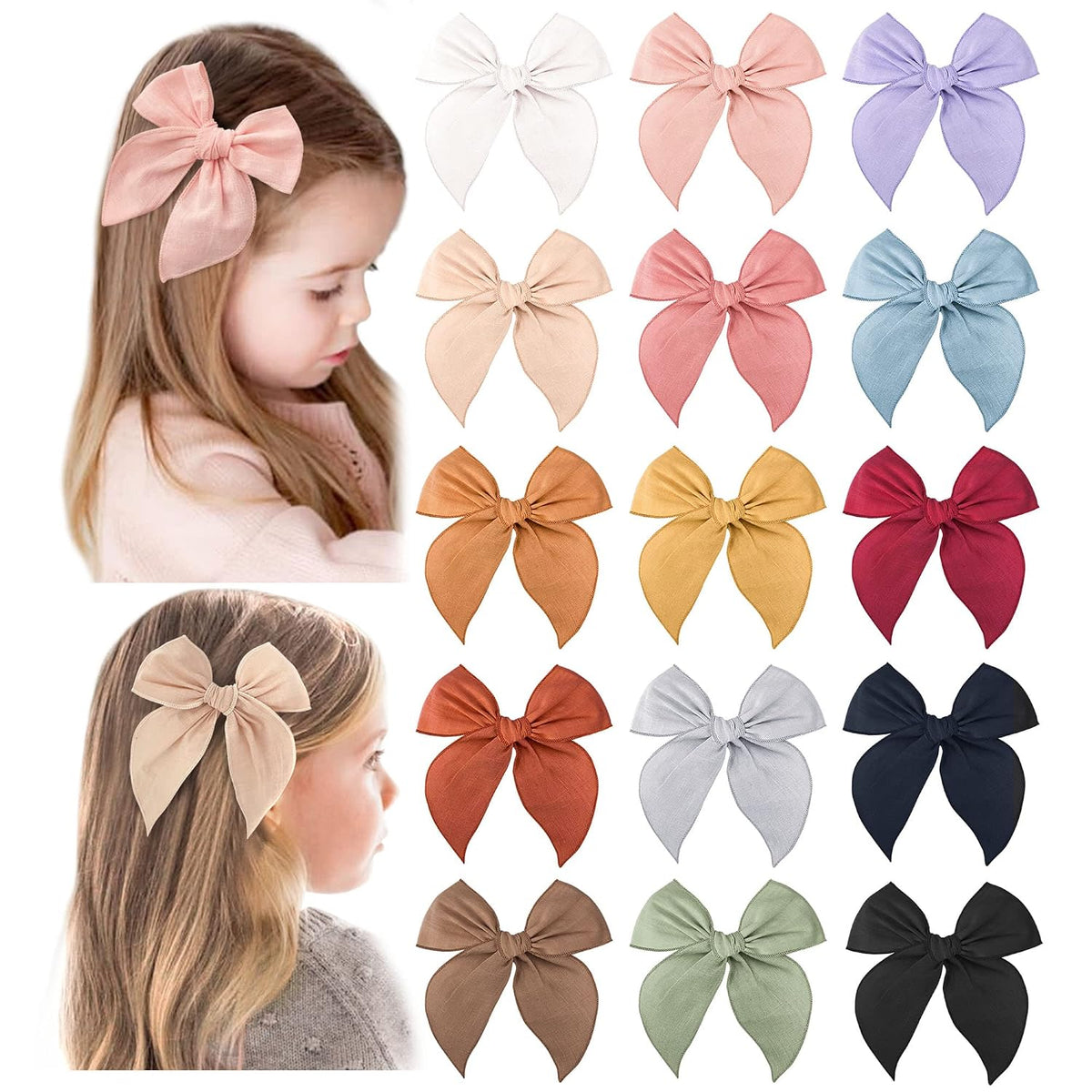 Big Hair Bows for Girls, Cotton Linen Alligator Clips, 4.5" Bows